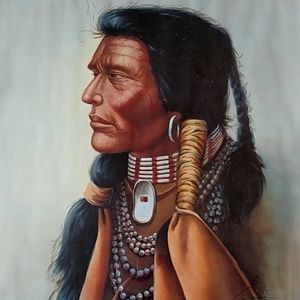 Framed Native American Portrait Vintage Gold Frame